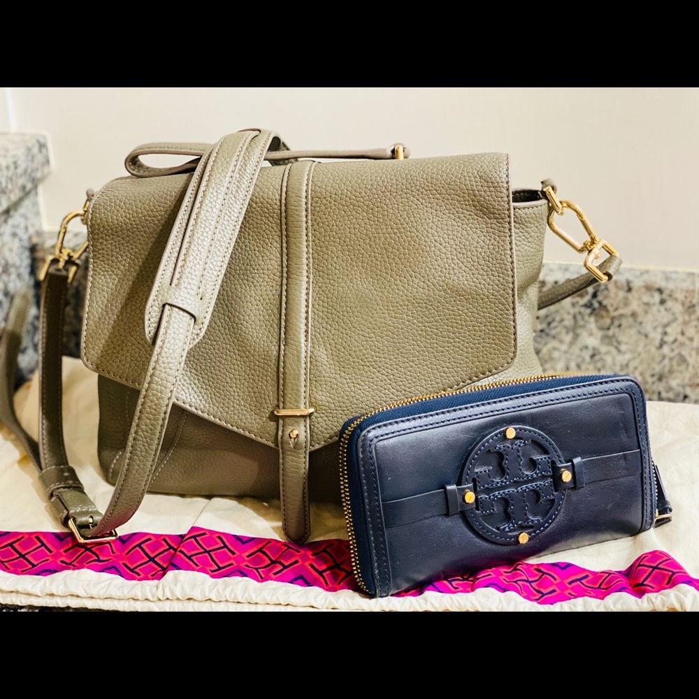 Tory Burch Leather Pebbled Crossbody Satchel Large